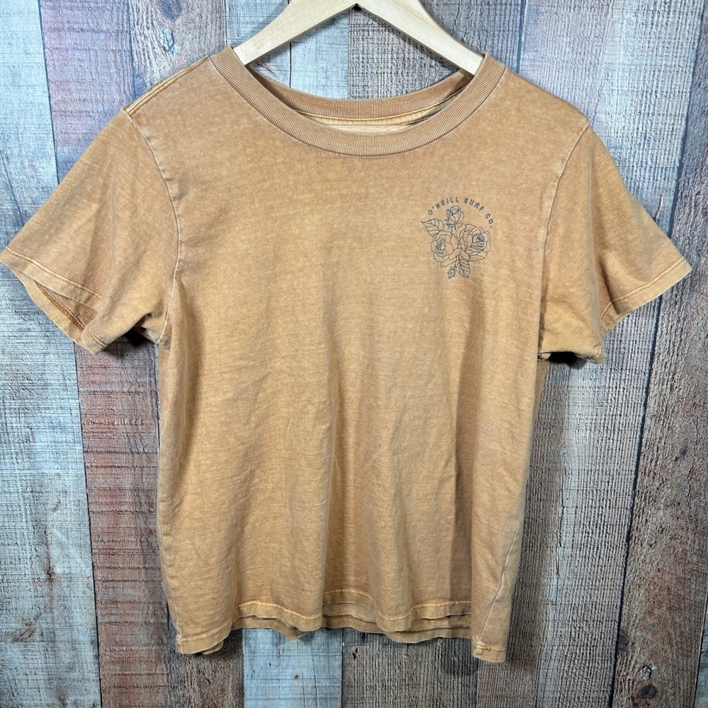 O'Neill Mustard Yellow Mineral Wash Rose Graphic Surf T-Shirt Cotton Large L